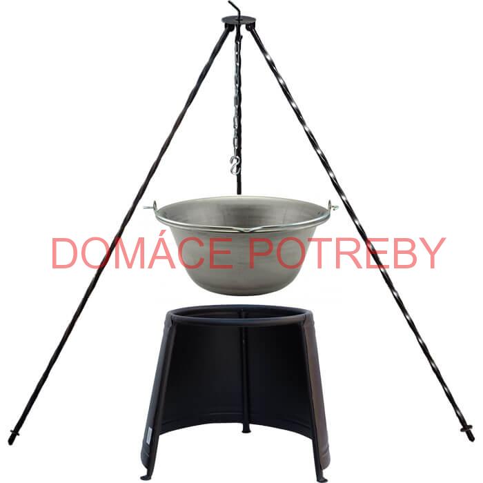 Železný kotlík 6 L (0,75 mm) + chránič plameňa 32 cm + trojnožka 1,2 m