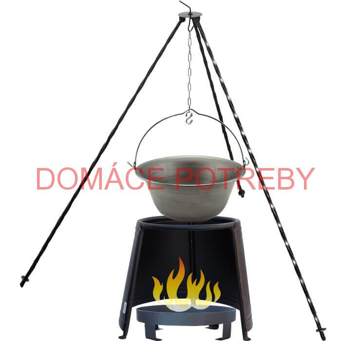 Železný kotlík 20 L (0,75 mm) + chránič plameňa 43 cm + ohnisko 36 cm + trojnožka 1,2 m