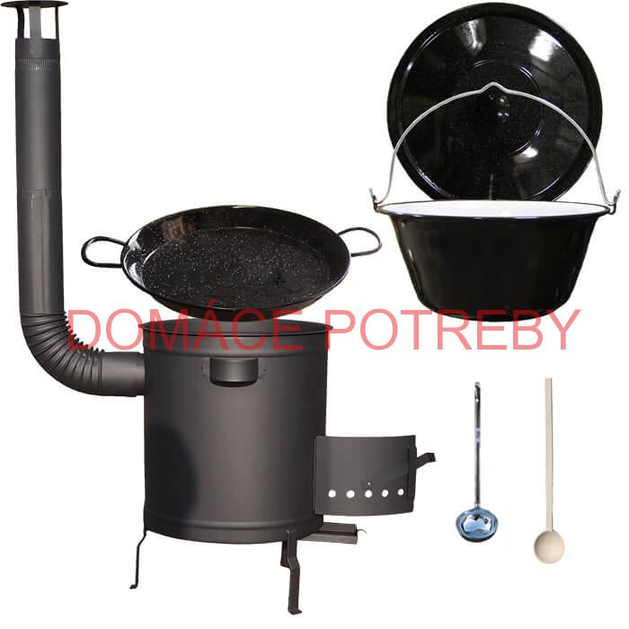 Smaltovaný kotlík 13 L (1,2 mm) + Paella panvica 38 cm + hrubostenná (1,5 mm) žiaruvzdorná kotlina (1,5 mm) 36 PLUS 600