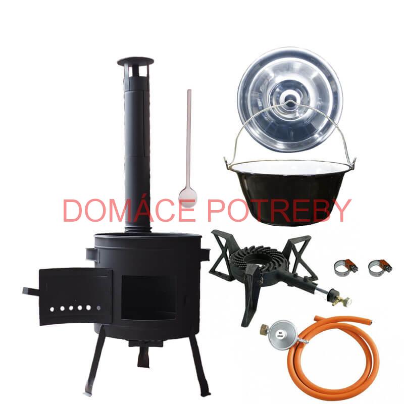 Smaltovaný kotlík (1,2 mm) 25 L + liatinový horák 5,5 kW + nízka kotlina 42 PLUS 600 + nerezová pokrievka INOX
