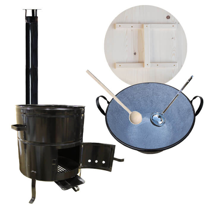 Smaltovaný kotol 100 L + kovová kotlina 60 cm + vareška a naberačka BIG PARTY