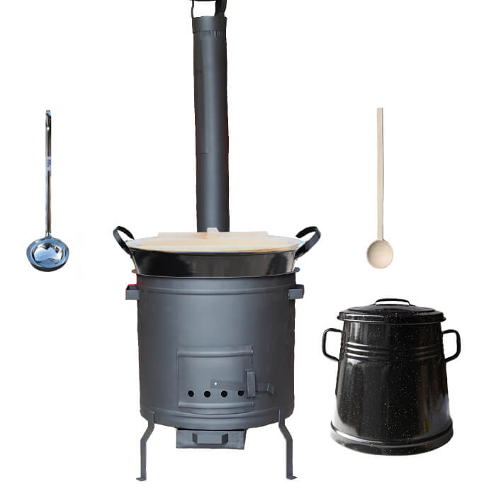 Smaltovaný kotol 100 L + žiaruvzdorná kotlina 60 cm PLUS 600 + Nádoba na masť 10 L