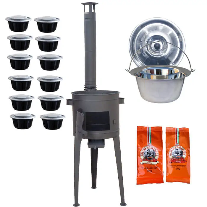 Nerezový kotlík 22 L (0,8 mm) INOX + vysoká žiaruvzdorná  kotlina 42 cm PLUS 600 + misky 12 ks + 2 x korenie na guláš 100 g