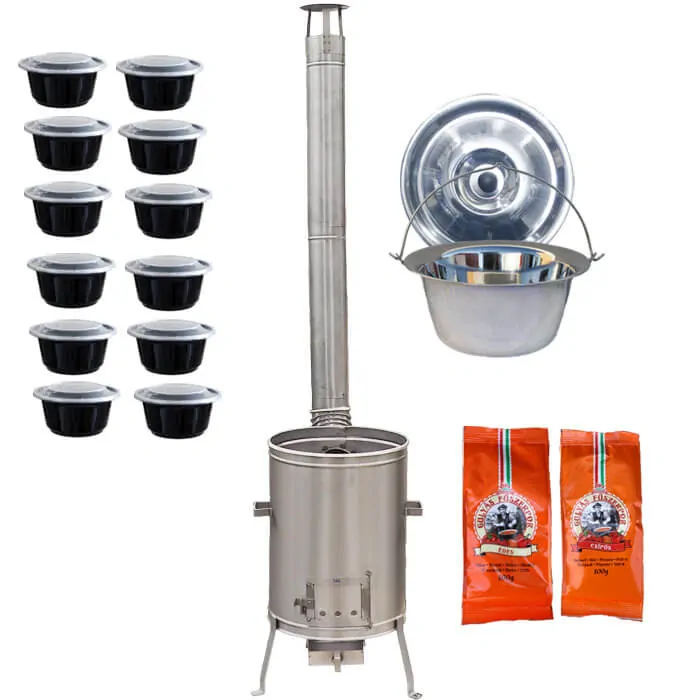 Nerezový kotlík 22 L (0,8 mm) INOX + nerezová kotlina 42 cm LUX + misky 12 ks + 2 x korenie na guláš 100 g