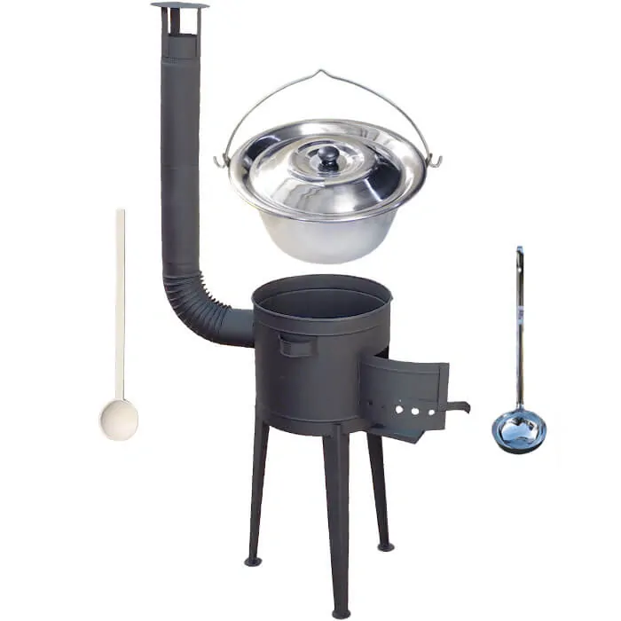 Nerezový kotlík 22 L (0,8 mm) + vysoká žiaruvzdorná kotlina (1,5 mm) HODO 42 cm PLUS 600 + vareška + naberačka