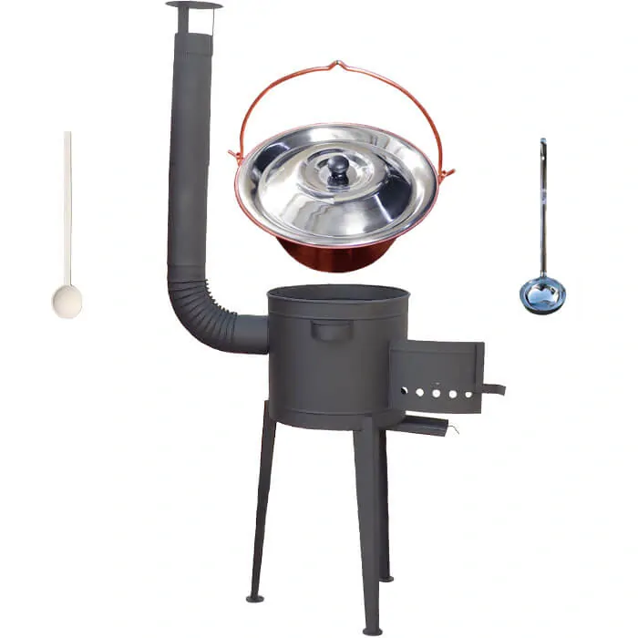 Medený kotlík 20 L (1,2 mm) + vysoká žiaruvzdorná kotlina (1,5 mm) HODO 42 cm PLUS 600 + vareška + naberačka