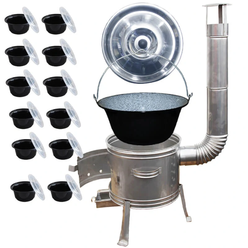 Smaltovaný kotlík 22 L + Nerezová kotlina 42 INOX + misky 12 ks