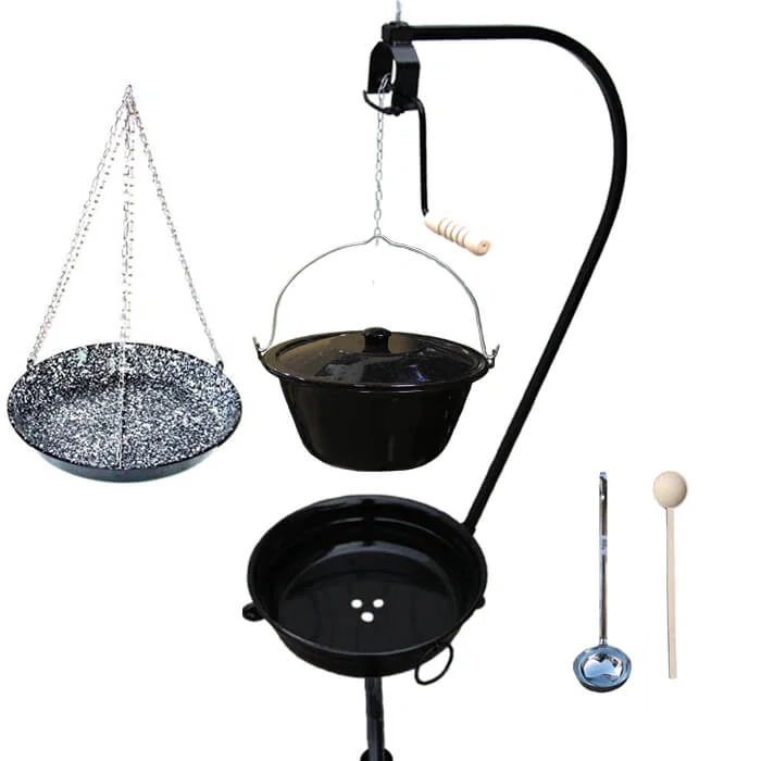 Smaltovaný kotlík 13 L (1,2 mm) + smaltovaná panvica + prenosné ohnisko