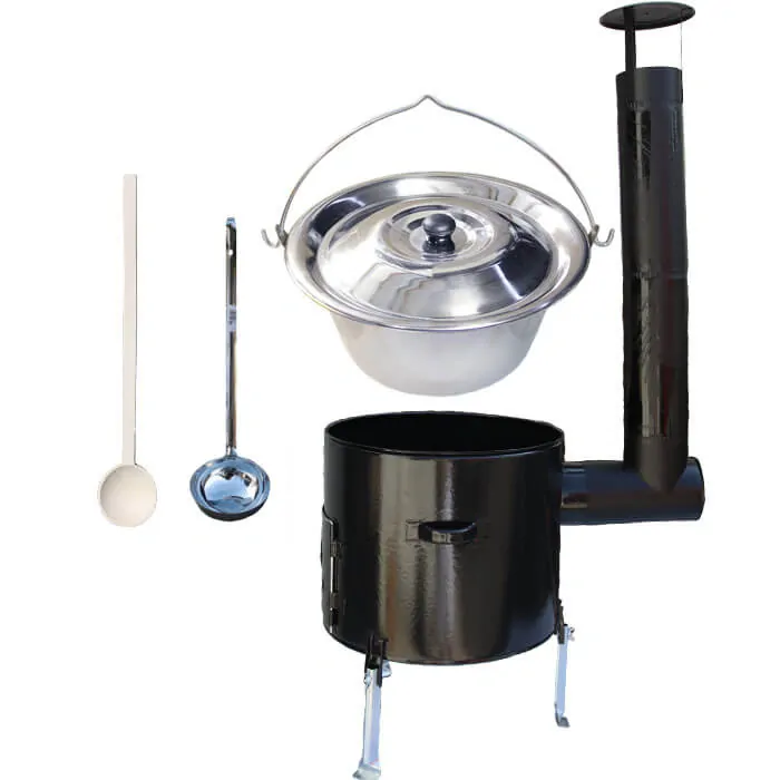 Antikorový kotlík 14 L (0,8 mm) + smaltovaná kotlina 36 cm + vareška a naberačka Easy party