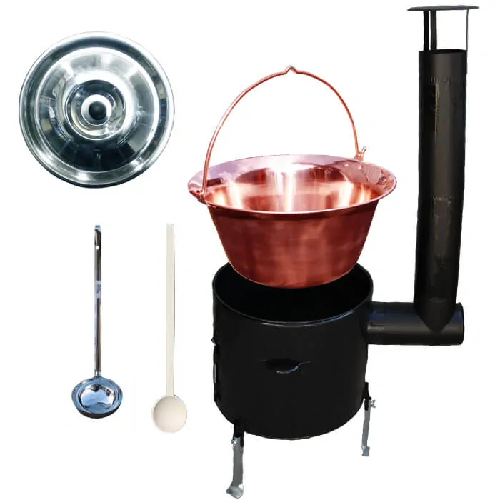 Medený kotlik 10 L (1,2 mm) + smaltovaná kotlina 31 cm + vareška a naberačka Easy party